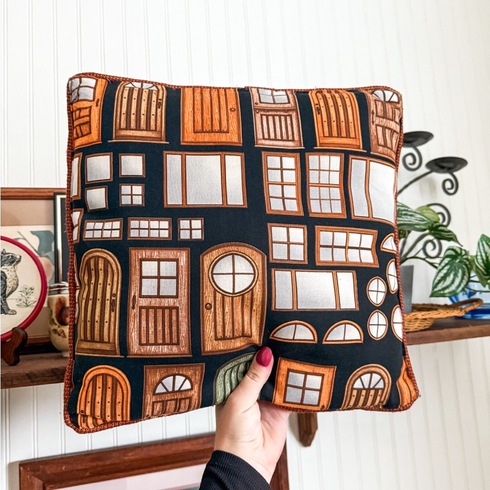 Decorative Door Pattern Pillow - Black and Brown